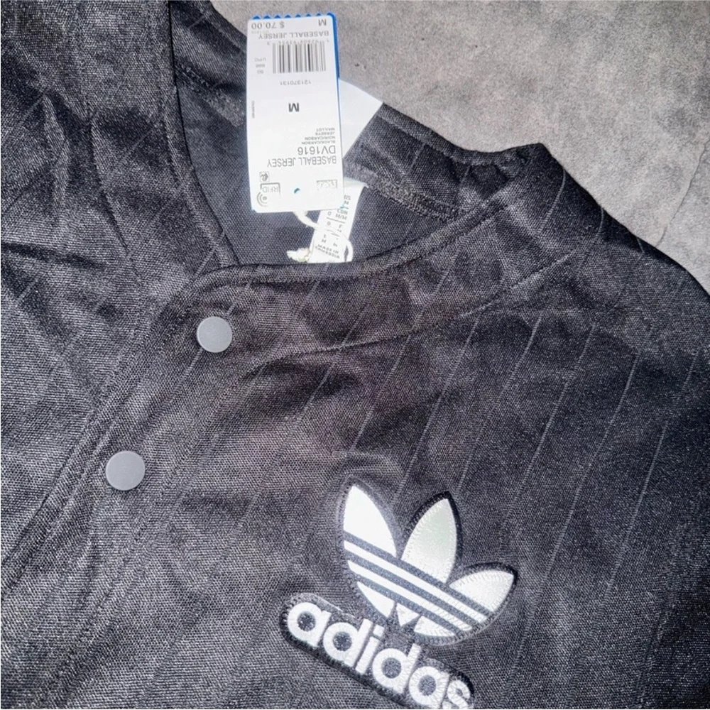 adidas Black Short Sleeve Button-Up Jersey with White Trefoil Logo - Picture 8 of 9